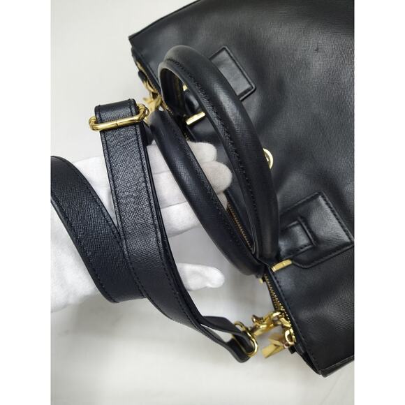 Tory Burch Black Leather Carryall Zipper Double Handles Satchel Bag - Picture 6 of 16